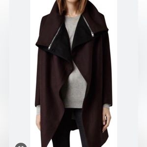 All Saints maroon / purple / black wool coat Size 4
